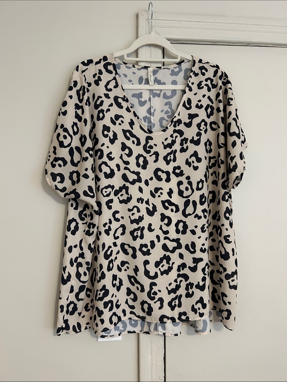 Neutral Leopard Print V-Neck Blouse